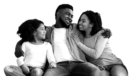 Father sitting with two children